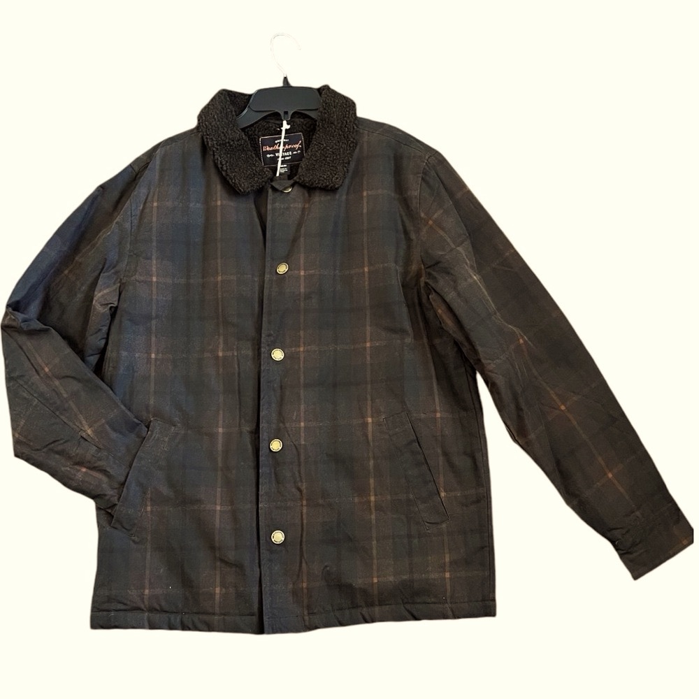 Weatherproof Vintage brown plaid waxed canvas field jacket sherpa Medium NEW